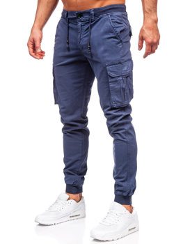 Niebieskie spodnie jeansowe joggery bojówki męskie Denley ZK7812