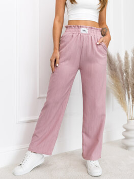 Różowe materiałowe szerokie spodnie damskie Denley W7961