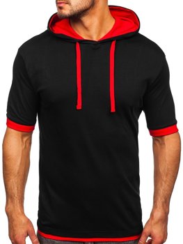 T-shirt męski bez nadruku czarno-czerwony Bolf 08