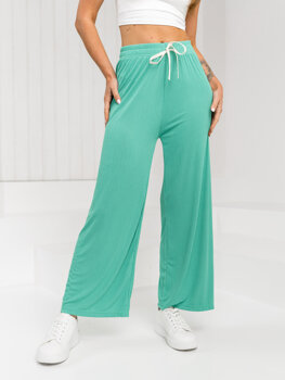 Zielone materiałowe szerokie spodnie damskie Denley W7956