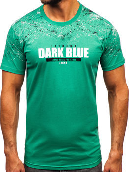 Zielony bawełniany t-shirt męski z nadrukiem Denley 14725