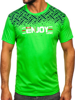 Zielony-neon bawełniany t-shirt męski z nadrukiem Denley 14720