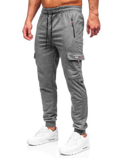Antracytowe bojówki spodnie męskie joggery dresowe Denley JX5065