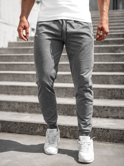Antracytowe spodnie męskie joggery dresowe Denley JX5006