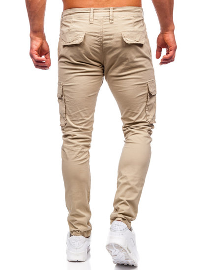Beżowe spodnie materiałowe bojówki męskie Denley J701