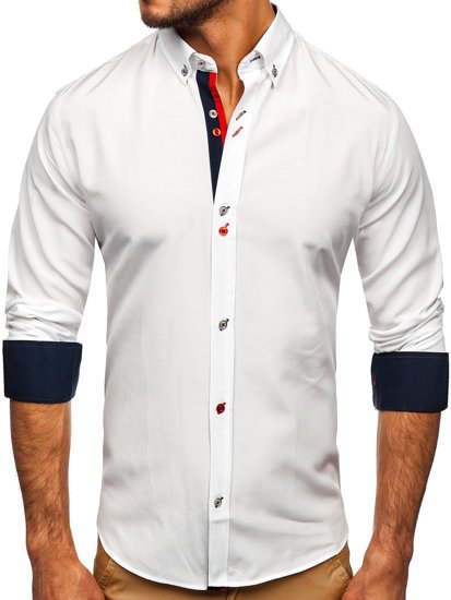 Biała koszula męska z długim rękawem Bolf 20710