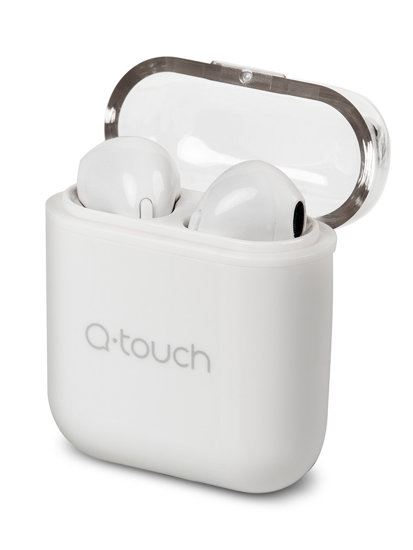 Białe słuchawki bezprzewodowe douszne bluetooth QBM-13