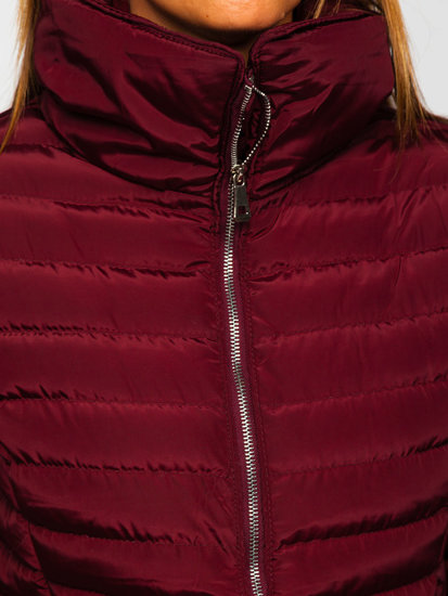 Bordowa pikowana kurtka damska zimowa bez kaptura Denley 23063