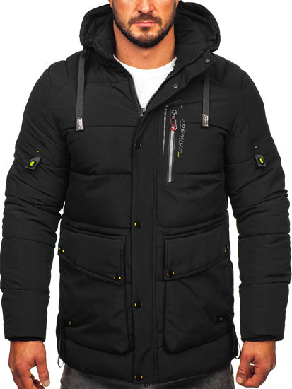 Czarna pikowana kurtka męska zimowa Denley 22M60