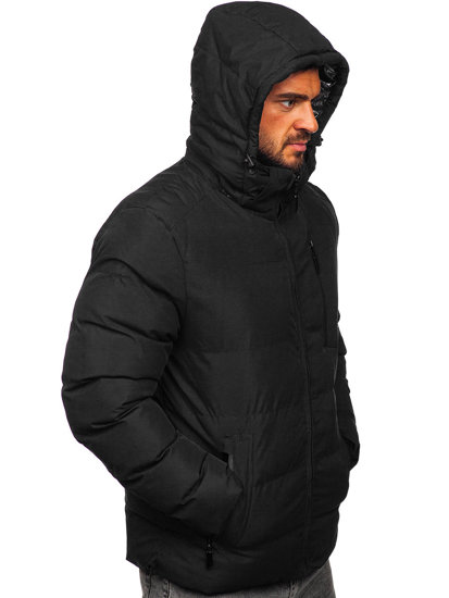 Czarna pikowana kurtka męska zimowa Denley 5M756