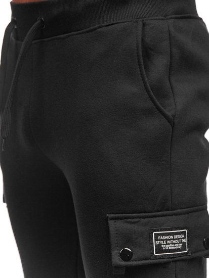 Czarne bojówki spodnie męskie dresowe Denley JX325