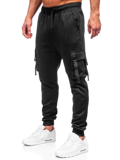 Czarne bojówki spodnie męskie joggery dresowe Denley 8K1117