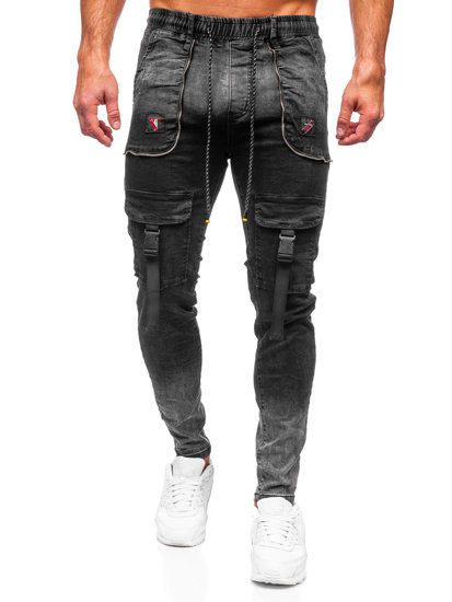 Czarne spodnie bojówki jeansowe męskie Denley TF167