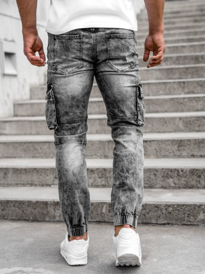 Czarne spodnie jeansowe joggery bojówki męskie Denley MP0112N