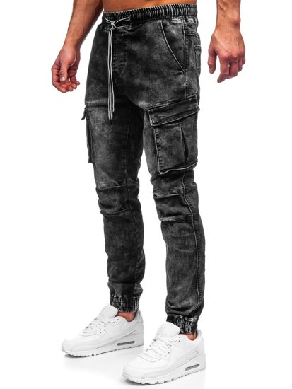 Czarne spodnie jeansowe joggery bojówki męskie Denley TF055