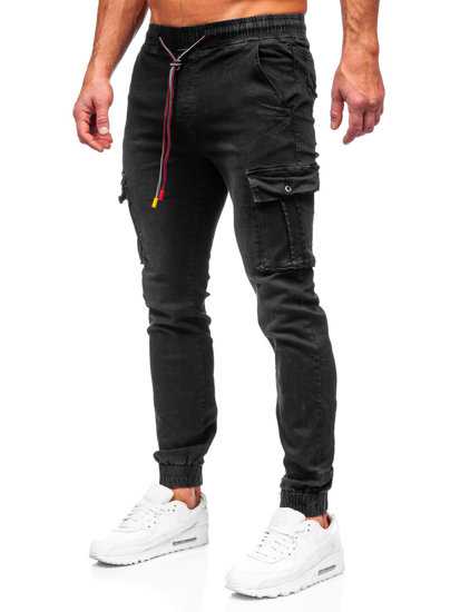 Czarne spodnie jeansowe joggery bojówki męskie Denley TF168