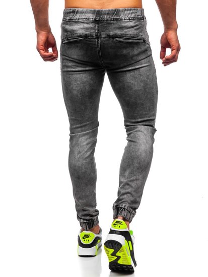 Czarne spodnie jeansowe joggery męskie Denley KA1860
