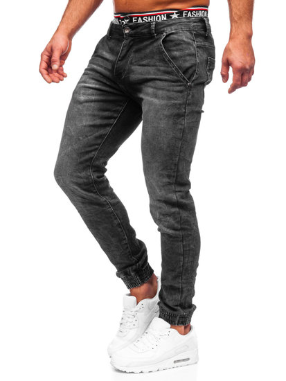 Czarne spodnie jeansowe joggery męskie Denley TF080