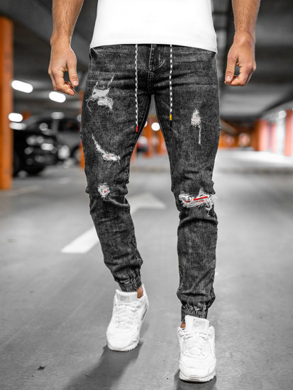 Czarne spodnie jeansowe joggery męskie Denley TF156