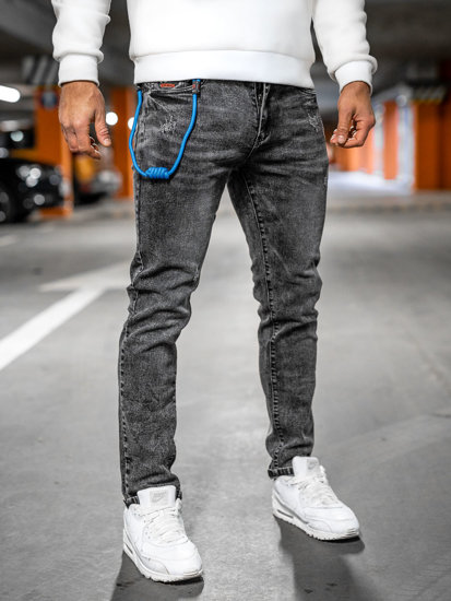 Czarne spodnie jeansowe męskie regular fit Denley HY1052