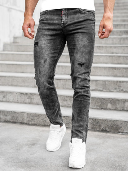 Czarne spodnie jeansowe męskie regular fit Denley K10007-2