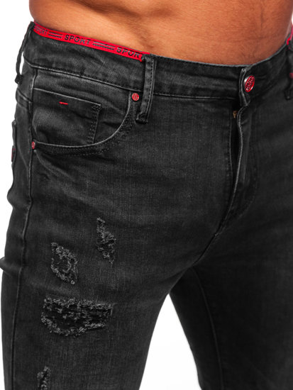 Czarne spodnie jeansowe męskie slim fit Denley TF239