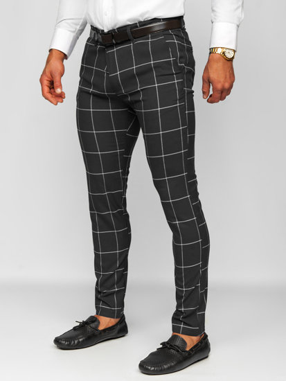 Czarne spodnie materiałowe chinosy w kratę męskie Denley 0037