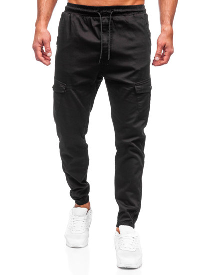 Czarne spodnie materiałowe joggery bojówki męskie Denley 384A