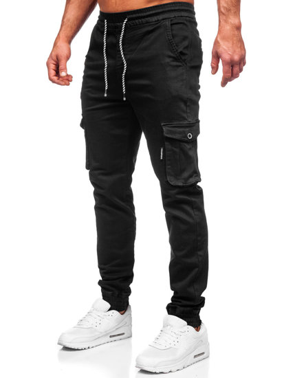 Czarne spodnie materiałowe joggery bojówki męskie Denley KA9233