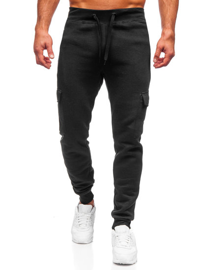 Czarne spodnie męskie bojówki joggery dresowe Denley JX326