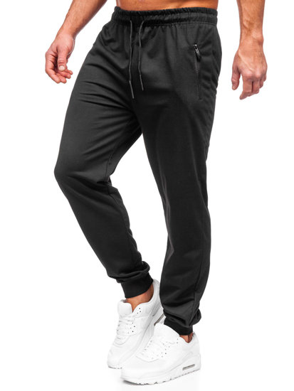 Czarne spodnie męskie joggery dresowe Denley JX6103