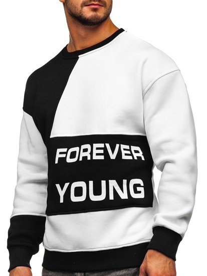 Czarno-biała z nadrukiem Forever Young bluza męska bez kaptura Denley 0002