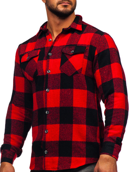 Czarno-czerwona koszula męska flanelowa z długim rękawem Denley 20723