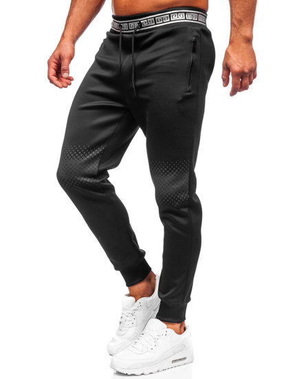 Czarno-srebrny spodnie męskie joggery dresowe Denley HM383