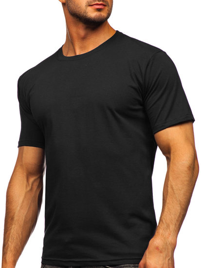 Czarny bawełniany T-shirt męski bez nadruku Bolf 192397