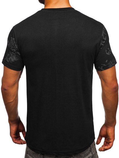 Czarny bawełniany t-shirt męski z nadrukiem Denley 14471