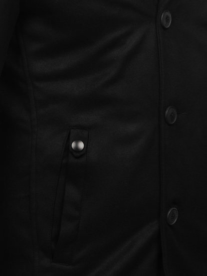 Czarny płaszcz męski zimowy z odpinaną dodatkową stójką Denley M3137