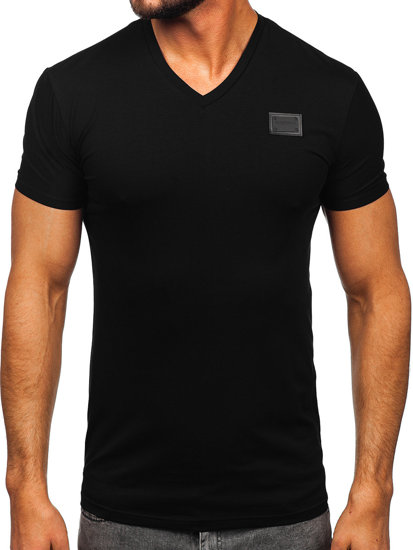 Czarny t-shirt w serek męski z nadrukiem Denley MT3030