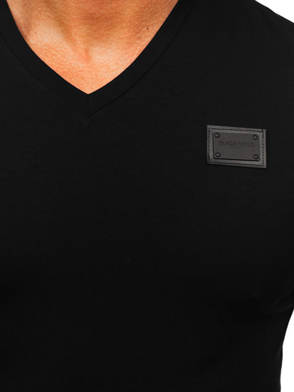 Czarny t-shirt w serek męski z nadrukiem Denley MT3030