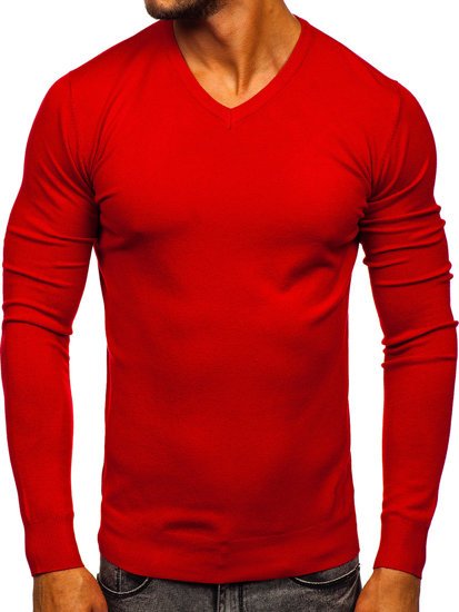 Czerwony sweter męski w serek Denley YY03