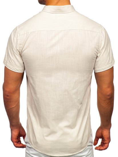 Ecru bawełniana koszula męska z krótkim rękawem Bolf 20501