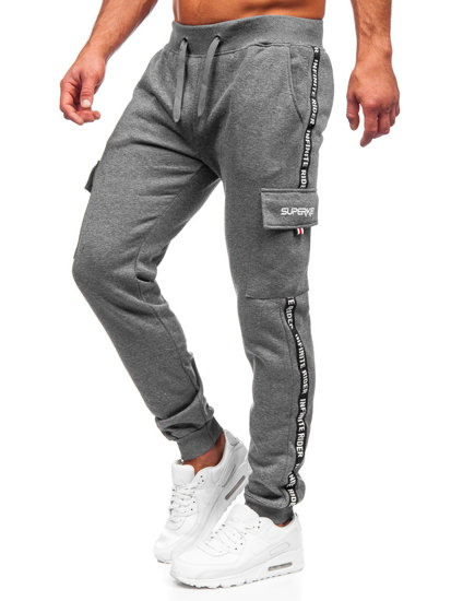 Grafitowe bojówki spodnie męskie dresowe Denley JX8715