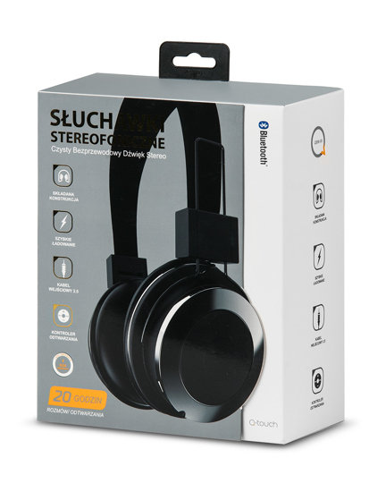 Grafitowe słuchawki nauszne stereofoniczne bluetooth QBM-06