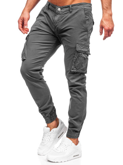Grafitowe spodnie jeansowe joggery bojówki męskie Denley J702