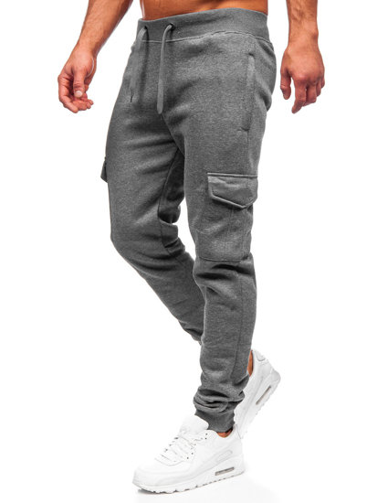 Grafitowe spodnie męskie bojówki joggery dresowe Denley JX326