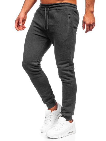Grafitowe spodnie męskie joggery dresowe Denley 2165
