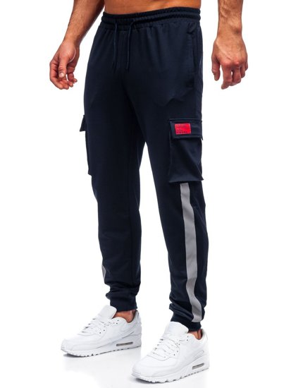 Granatowe bojówki spodnie męskie joggery dresowe Denley HY867