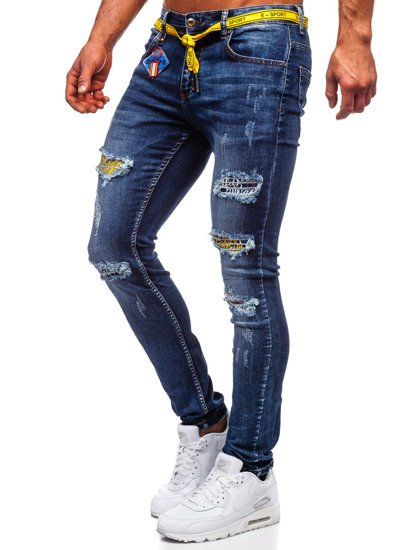 Granatowe jeansowe spodnie męskie slim fit Denley 80030W0