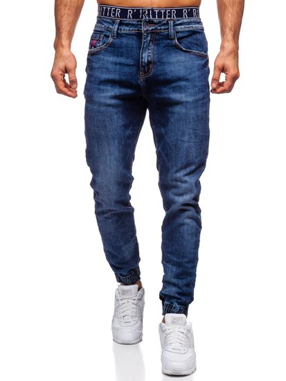 Granatowe spodnie jeansowe joggery męskie Denley 85034W0