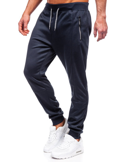 Granatowe spodnie męskie joggery dresowe Denley 8K220